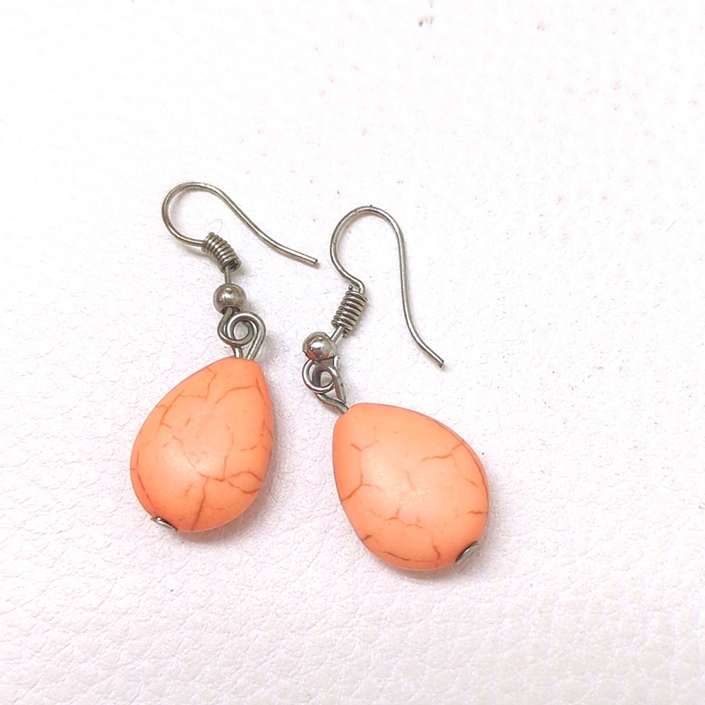 Orange Crackle Egg Dangle Earrings